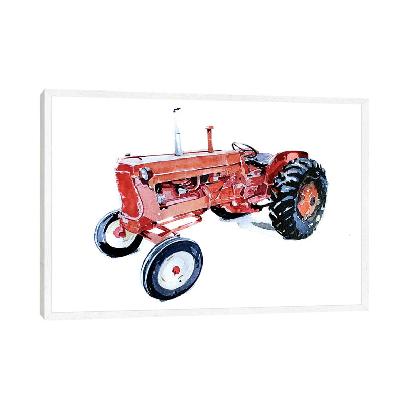 Lil Red Tractor - Painting on Canvas, 66.04 cm H x 45.72 cm W, White Framed
