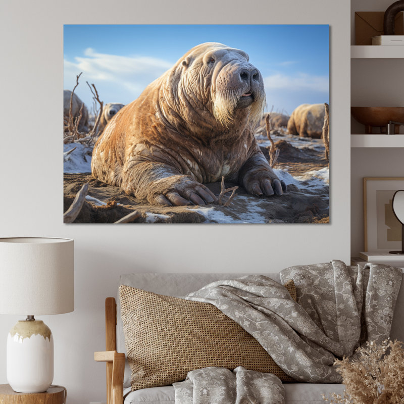 Morse toundra très grand - Reproduction d'art mural animaux, H 12 po x l 20 po x P 1 po, Toile tendue