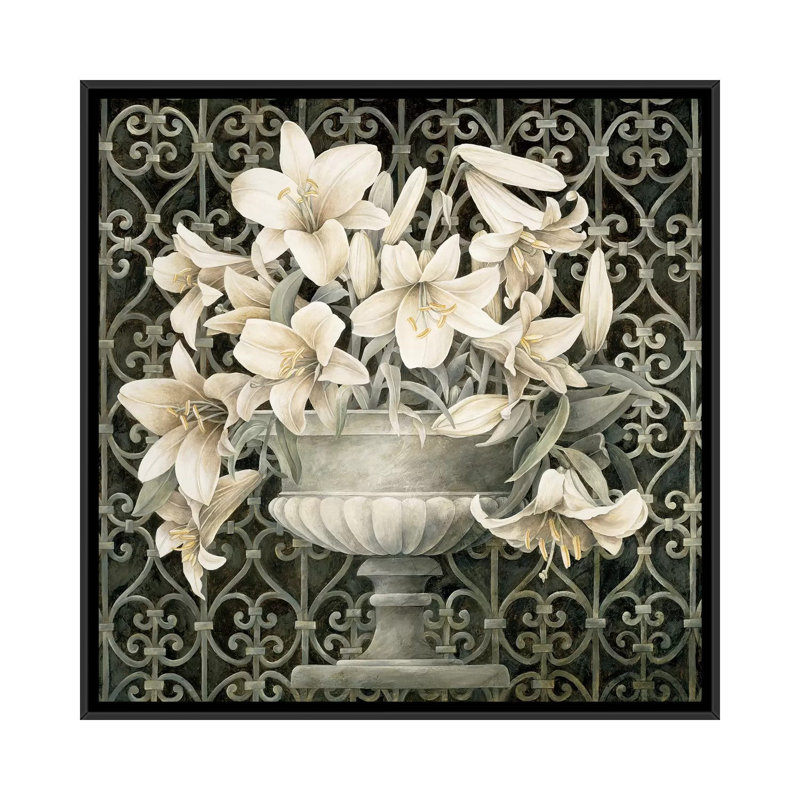 «Lilies In Urn», impression sur toile, H 18 po x l 18 po x P 1,5 po, Toile avec cadre noir, Pas de tapis