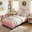Kids Upholstery Butterfly Bed, Mixed Velvet & PU Leather Headboard With LED Antennae Lights & Adjustable Height, UK & EU Single (90X190/200cm)-597116838-751453957