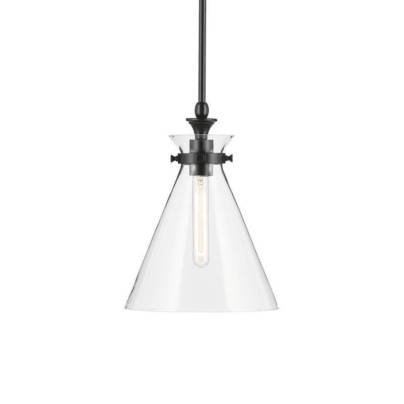 1 Light Updated Traditional Pendant with Glass, 14.5" H x 10.5" W, Clear, Satin Black
