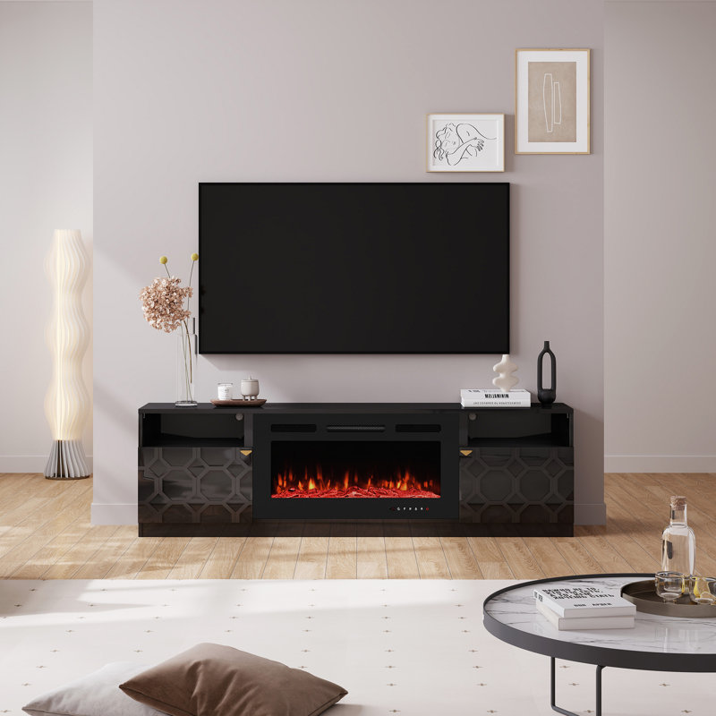 Araneli 70'' W Storage TV Stand with 36" Electric Fireplace, Black