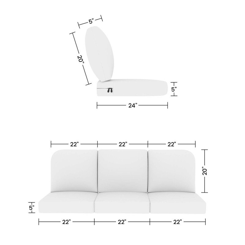Sunbrella Outdoor Sofa Seat/Back Cushion Set, UV & Fade Resistant Patio Sofa Cushions, High-Density 5" Thick Foam 3 Seat & 3 Back Cushions for Outdoor Furniture