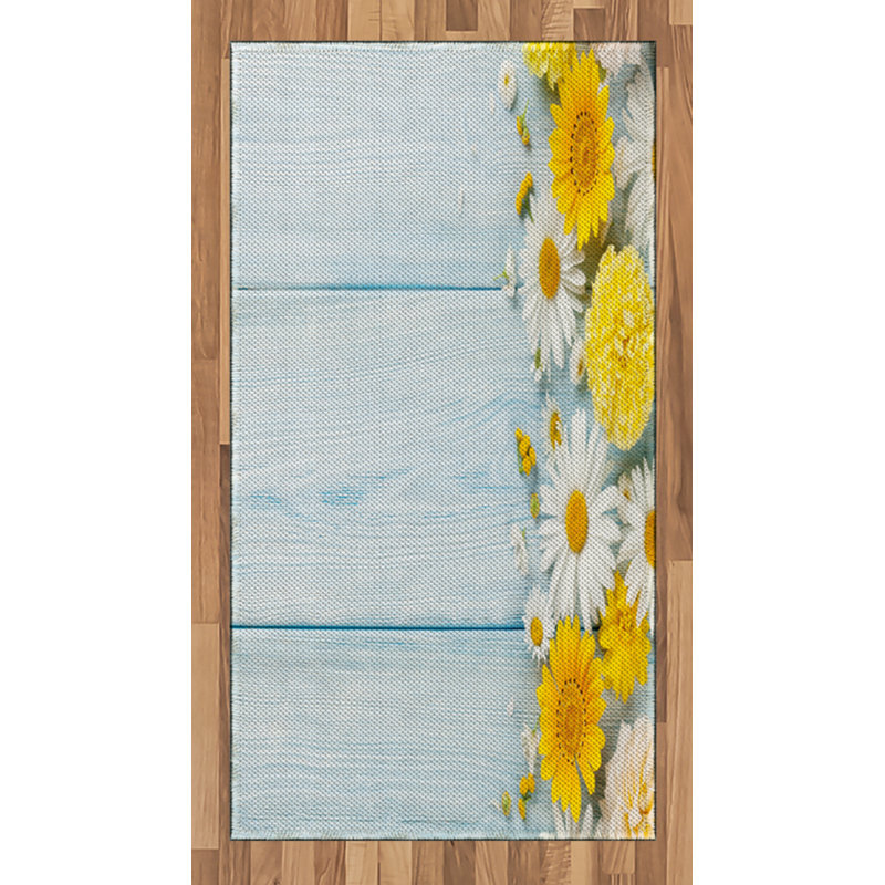 Yellow Flower High Density Long Fiber Poly Threads Decorative Area Rug Carpet, Rectangle 2'7" x 5'