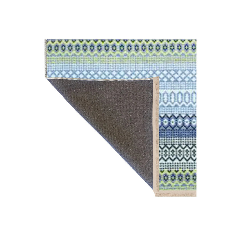 Blue Themed Stripe Geometric Patterned Fringed Vintage Decorative Carpet, Rectangle 3'4" x 6'7"
