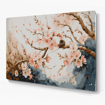 Botanical Flowering Quince Beige Metal Wall Art
