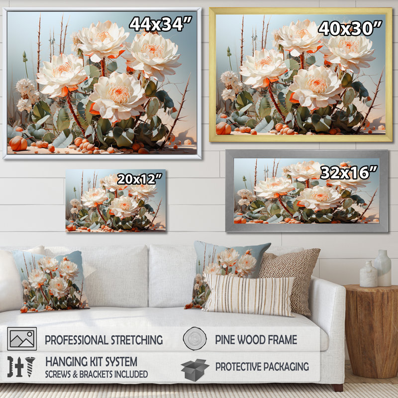 Cactus perle sur une impression sur toile, 16" H x 32" W, Toile tendue