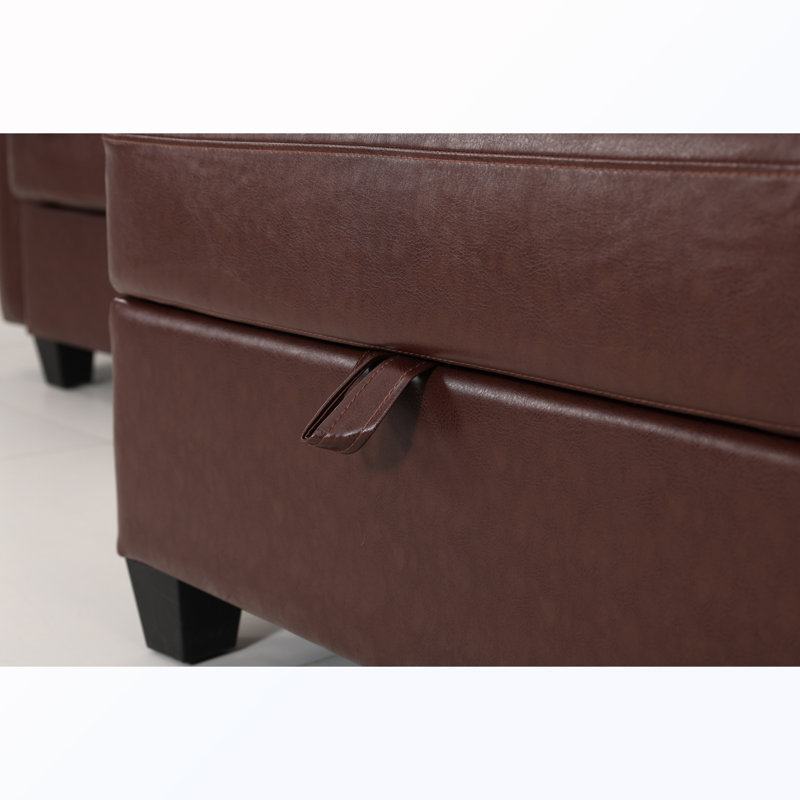 Canapé convertible avec rangement, Dark Brown Faux Leather, 35.4" H x 128.35" W x 87.4" D