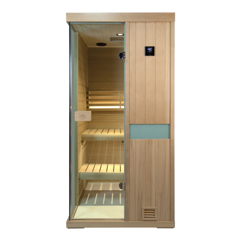 Samsora 1-Person Indoor Steam Saunas with Red Light Therapy, 2500W/240V, 95℉-230℉ Temp Range, Hemlock Wood, Built-In Bluetooth Speaker, Includes Sauna Heater and Sauna Stone, Negative Ion Technology