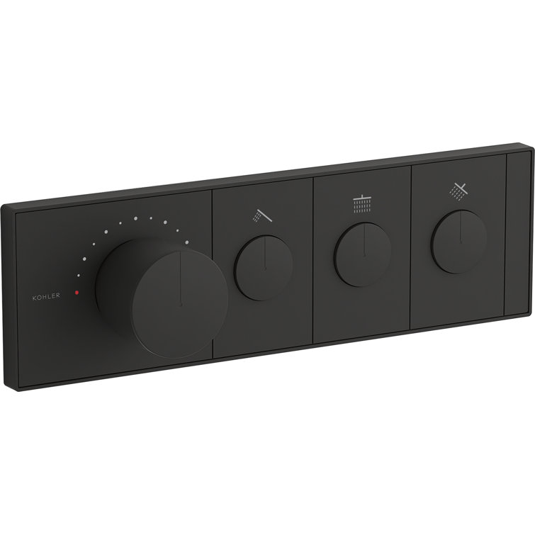 KOHLER Anthem 2-Outlet Thermostatic Valve Control Panel with Recessed Push Buttons in Matte Black