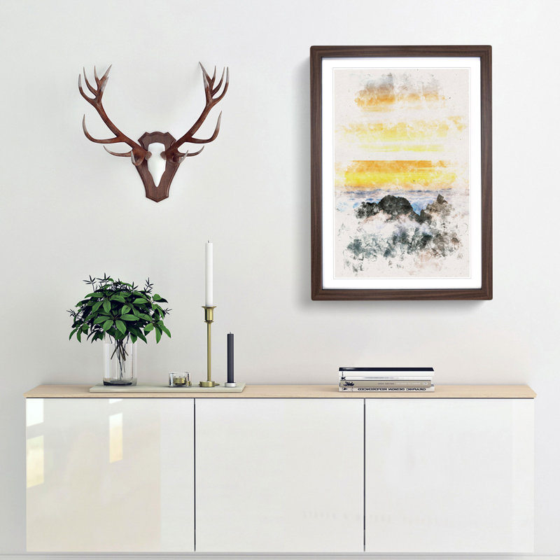 Mountain Peaks - Picture Frame Painting Print, 45cm H x 33cm W x 2cm D, Walnut Framed