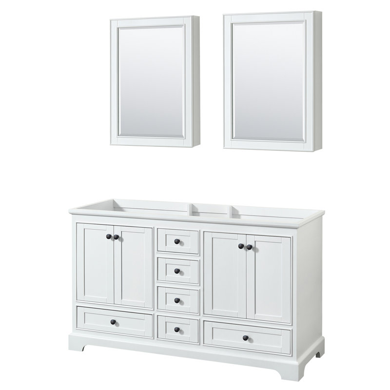 Base de salle de bain double 59 po uniquement meuble-lavabo Deborah, Blanc / noir mat
