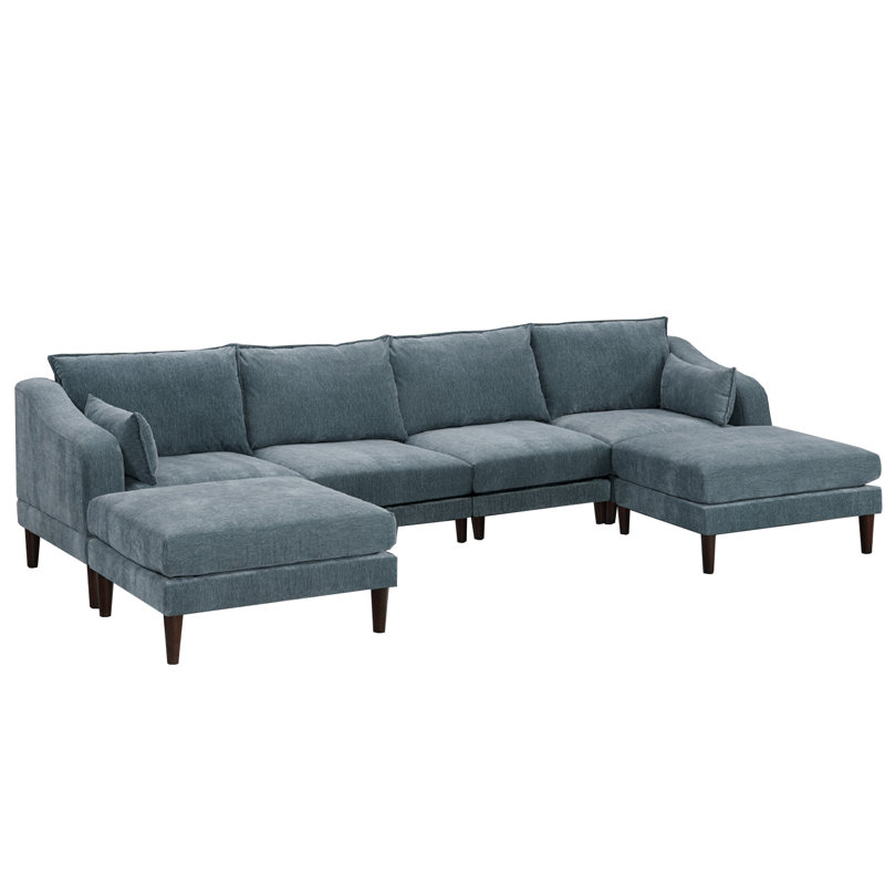 Upholstered U-Shaped Sectional Symmetrical, Mineral Polyester Blend
