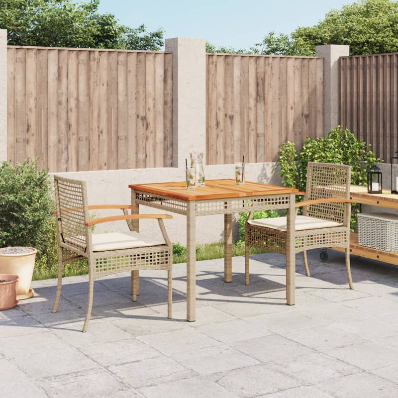 Bayou Breeze 5 Piece Patio Dining Set With Cushions Black Poly Rattan, Beige/Beige, 4