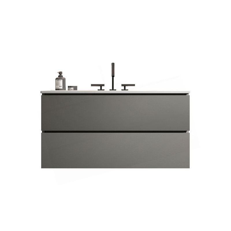 Meuble-lavabo élégant avec tiroirs à fermeture douce et conception sans poignée, Gris