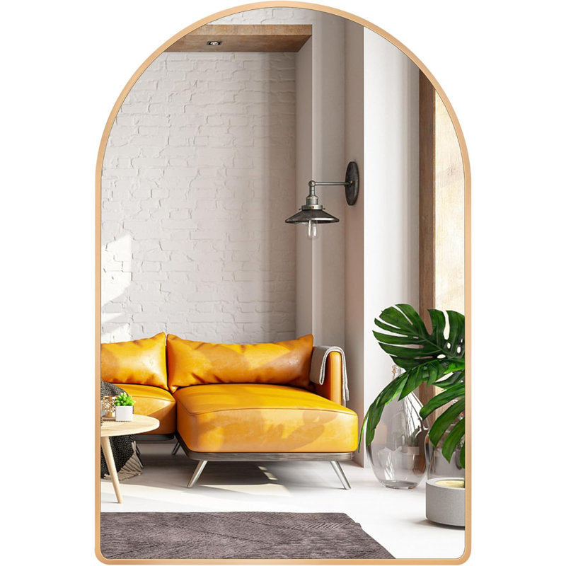 15X18 Inch Gold Arched Mirror For Bathroom Vanity Mirror Or Wall Decor Arch Mirror Brushed Metal Frame Wall Mounted Mirror For Bathroom Livingroom Bedroom Entryway…