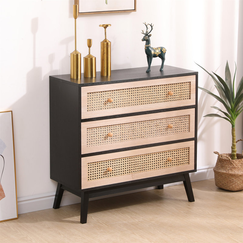 Engemann 80cm W 3 - Drawer Chest of Drawers, Natural/Black