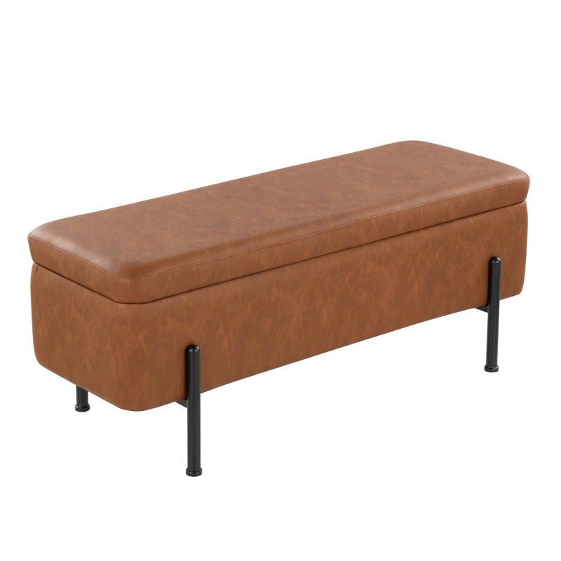 Banc de rangement contemporain en similicuir noir et acier par Lumisource