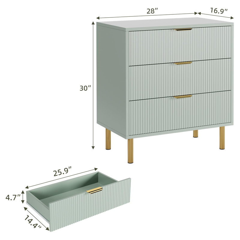 71.1 cm W Chest of 3 Drawers, Green