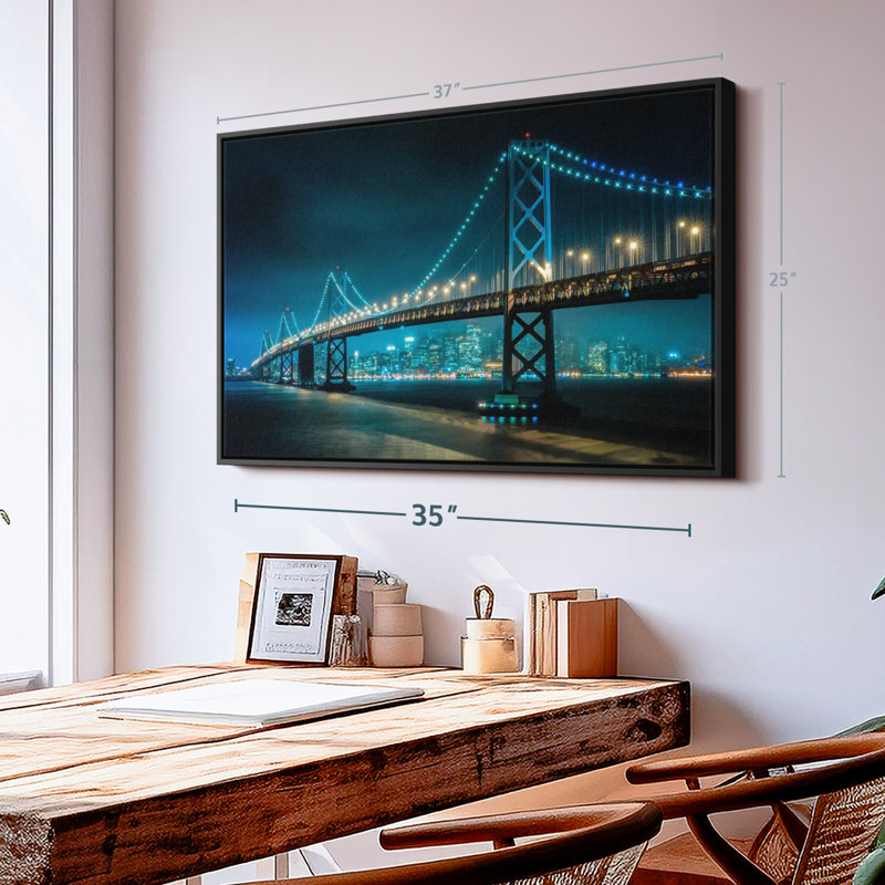 Impression sur toile Neon Golden Gate, H 25 po x l 37 po