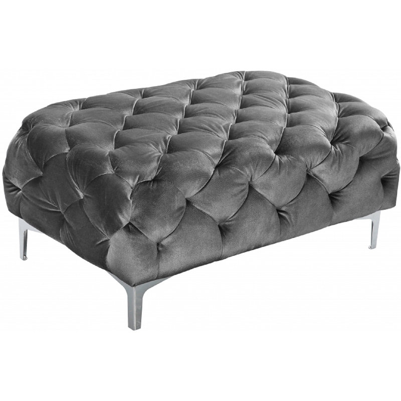 Crose 100cm Wide Tufted Rectangle Solid Colour Ottoman, Grey
