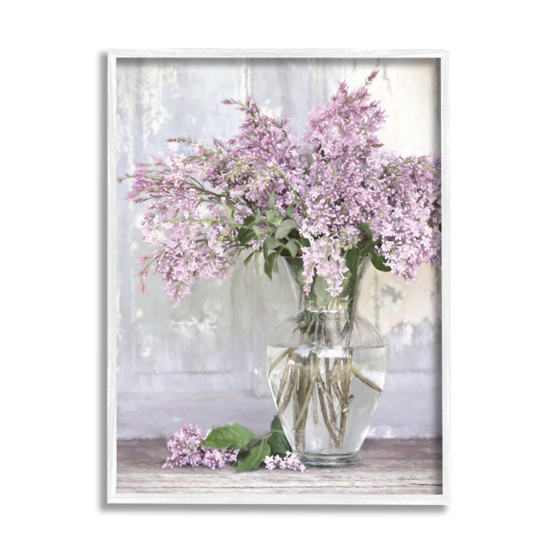 «Tranquil Lilac Flower Vase» par Lori Deiter - cadre flottant, impression sur bois, L 16 po x H 20 po x P 1,5 po