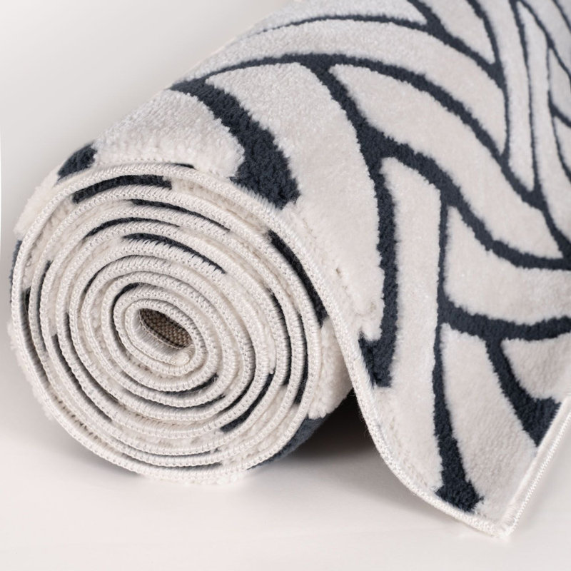 Loft Modern Chevron Living Room Area Rug and Runner Soft Pile, Navy/Ivory, Rectangle 120 x 170 cm