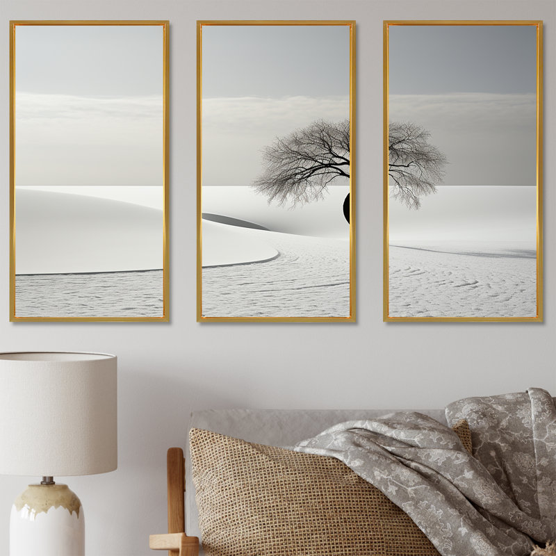 Paysage d'hiver photo I - ensemble de décoration murale paysage d'hiver, Cadre flottant doré, H 40 po x l 60 po x P 1 po