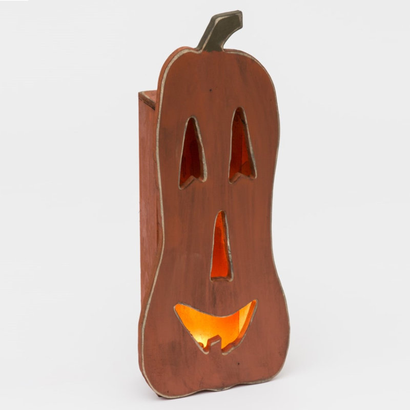 Décoration d'automne - Luminaire citrouille en bois