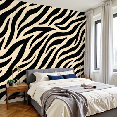 Papier peint adhésif auto-adhésif moderne pour la chambre à coucher Peel and Stick L 69 po x l 96 po avec rayures zébrées noires