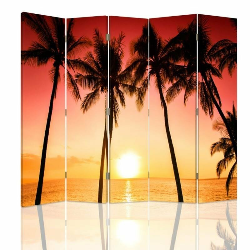 Paravent Sunset and Palm Trees Canvas mit 5 Paneelen