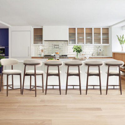 Upholstered Counter Stool with Solid Wood Frame