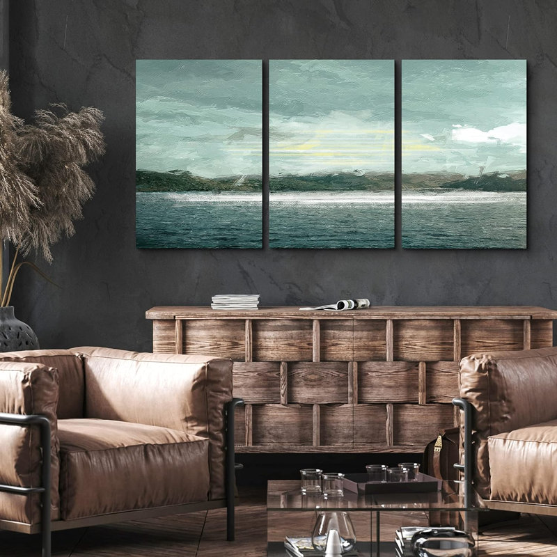 Peinture, tempête, bleu, plage, rivage, nature sauvage, art moderne, rustique, pittoresque, chambre à coucher, Toile tendue