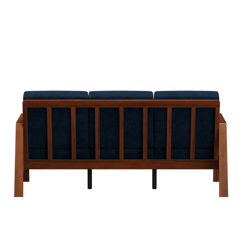 Velours bleu marine style Mid-Century moderne avec base en bois stable et
