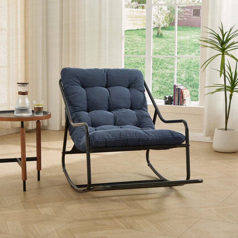 Chaise berçante d'extérieur avec coussin épais et confortable, Marine