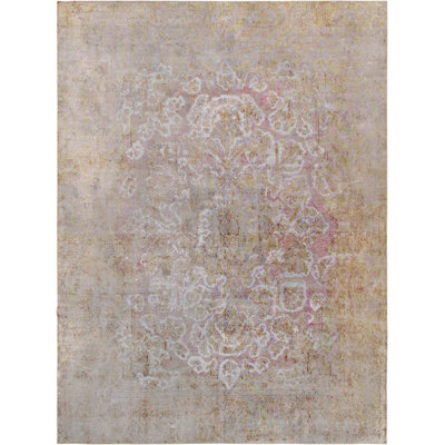 Vintage One-of-a-Kind 9'5" x 13'1" 1940s Rectangle Wool Area Rug in Beige and Pink