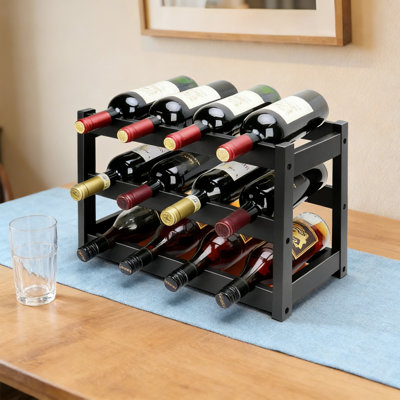 Support à vin à 3 niveaux pour 12 bouteilles, armoire de rangement de vin autoportante avec tablette inclinée, assemblage facile pour la cuisine, le bar et la salle à manger