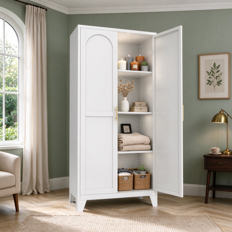 Armoire de rangement 61 po Shapely Doors, armoire de rangement en métal avec portes et tablettes réglables, pour chambre à coucher, salon (blanc)