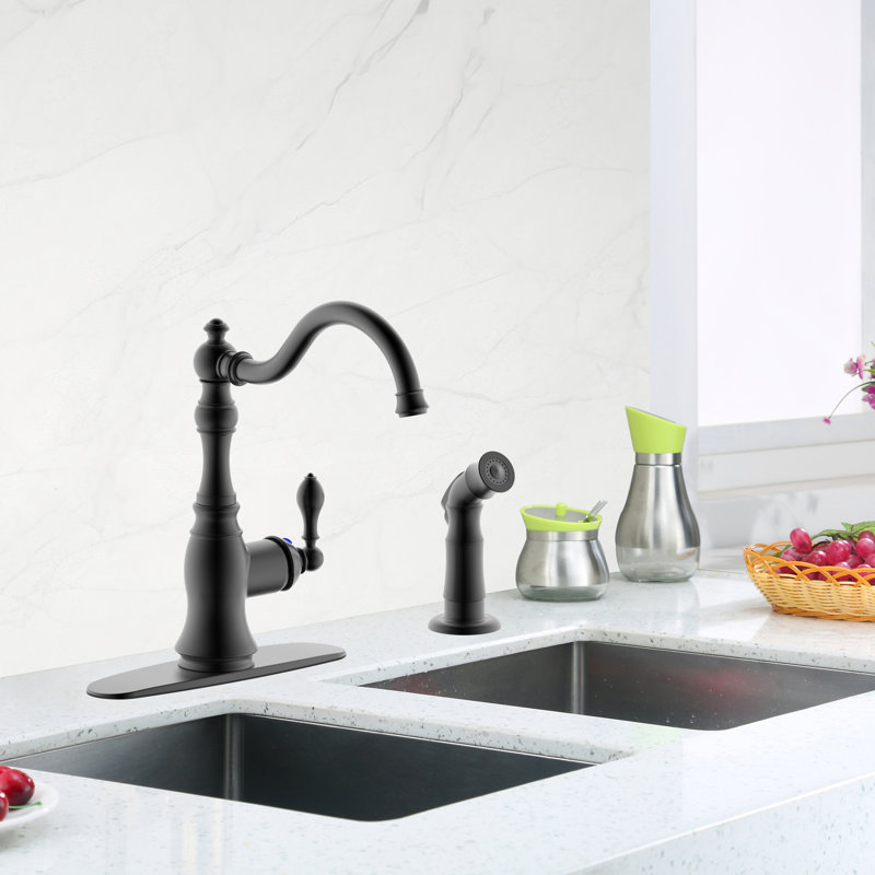 Single Handle Kitchen Faucet With Side Spray,2 Hole Or 4 Hole Installation,, Matte Black