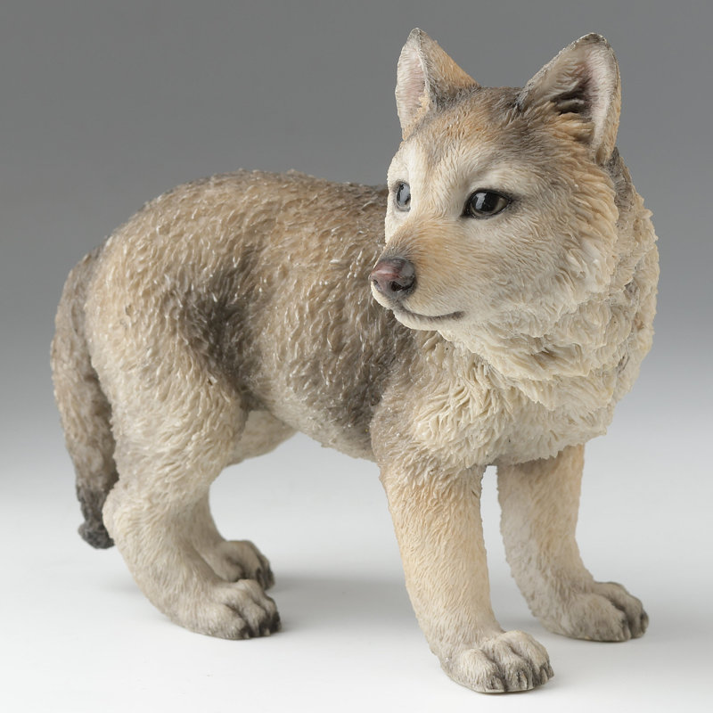 5,12 pouces L en forme de loup multicolore debout (gris) en résine