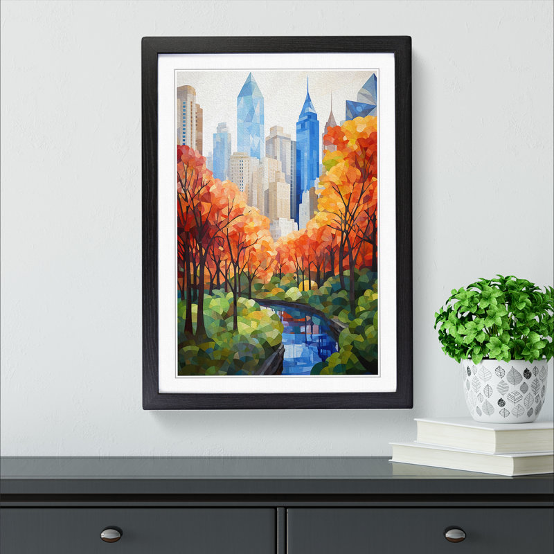 Central Park Geometric No.2 - Single Picture Frame Print on Wood, Black Framed, 64cm H x 46cm W x 2cm D