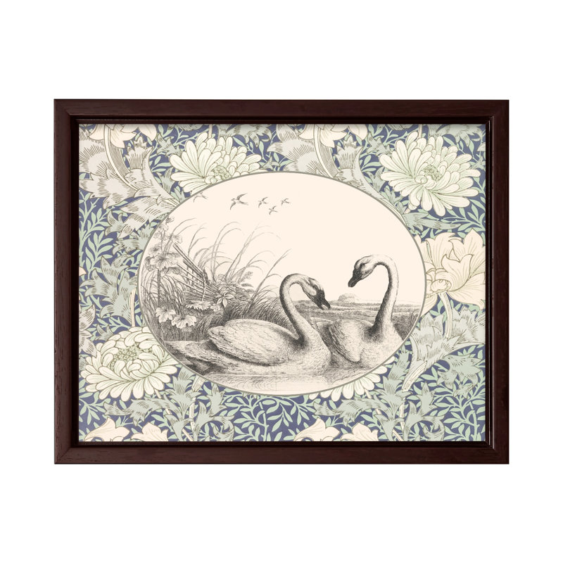 Swan Couple No1, Canvas, 16"H x 20"W, Brown Framed