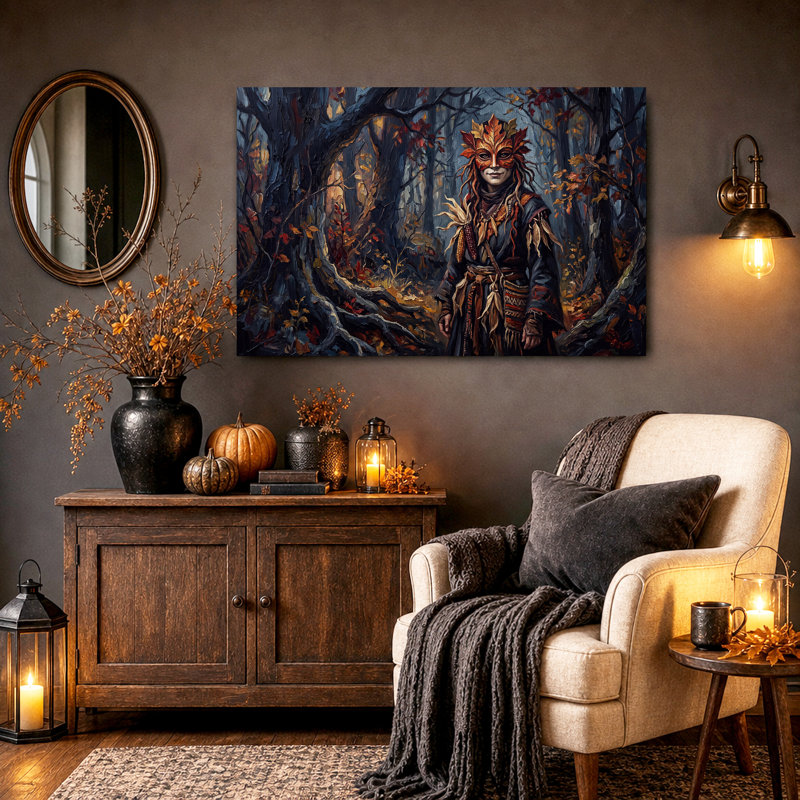 «Personne dans une feuille d'automne», art mural sur toile Halloween, H 20 po x l 30 po