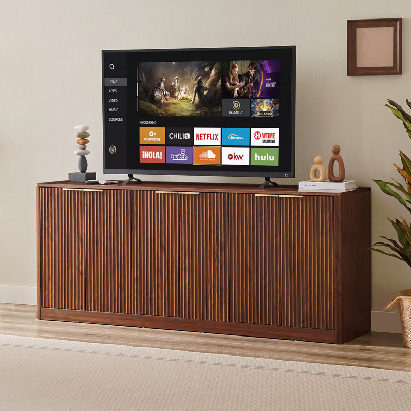 67-Inch Modern Wavy Sideboard, Curved Contour Design Storage Cabinet With 6-Door, Brown, 27.7" H x 67" W x 15.7" D