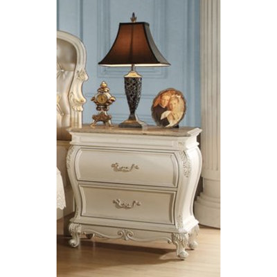 Table de chevet Classy Pearl White avec plateau en granit et compartiment de tiroir spacieux