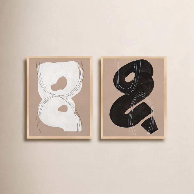 Free Form 5&9. Set of 2 Framed Painting by Andrea Stokes, 30" H x 24" W x 1.25" D, Maple Wood