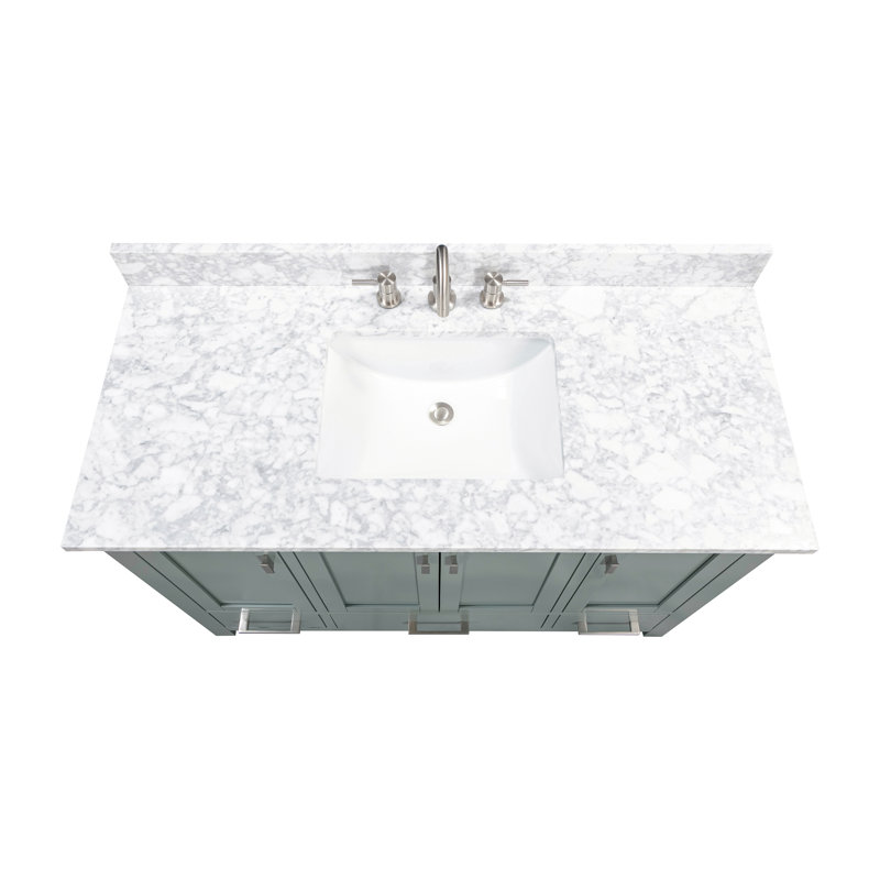 Modero 48" Single Bathroom Vanity with Top, Carrera White Marble, Brushed Nickel, Smoke Green