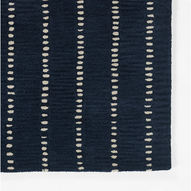 Tapis rayé bleu marine en laine touffeté à la main Nichols, Rectangle 8 pi x 10 pi