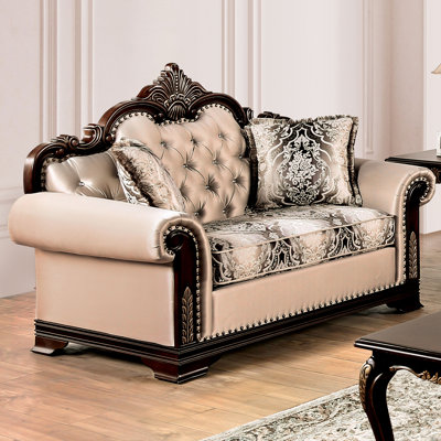 Causeuse l 66 po, cerisier foncé / beige