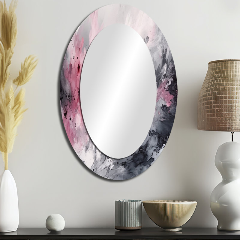 Oceana Evolving in Pink Grey Ink Ink I - miroir géométrique, miroir mural rose unique, impression sur métal, 36 po x 24 po
